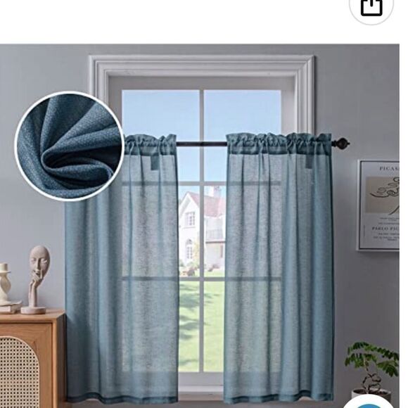 Beda Home Linen Textured Curtain 2 Panels ; Light Filtering Short Panels 26x45” - Picture 1 of 6